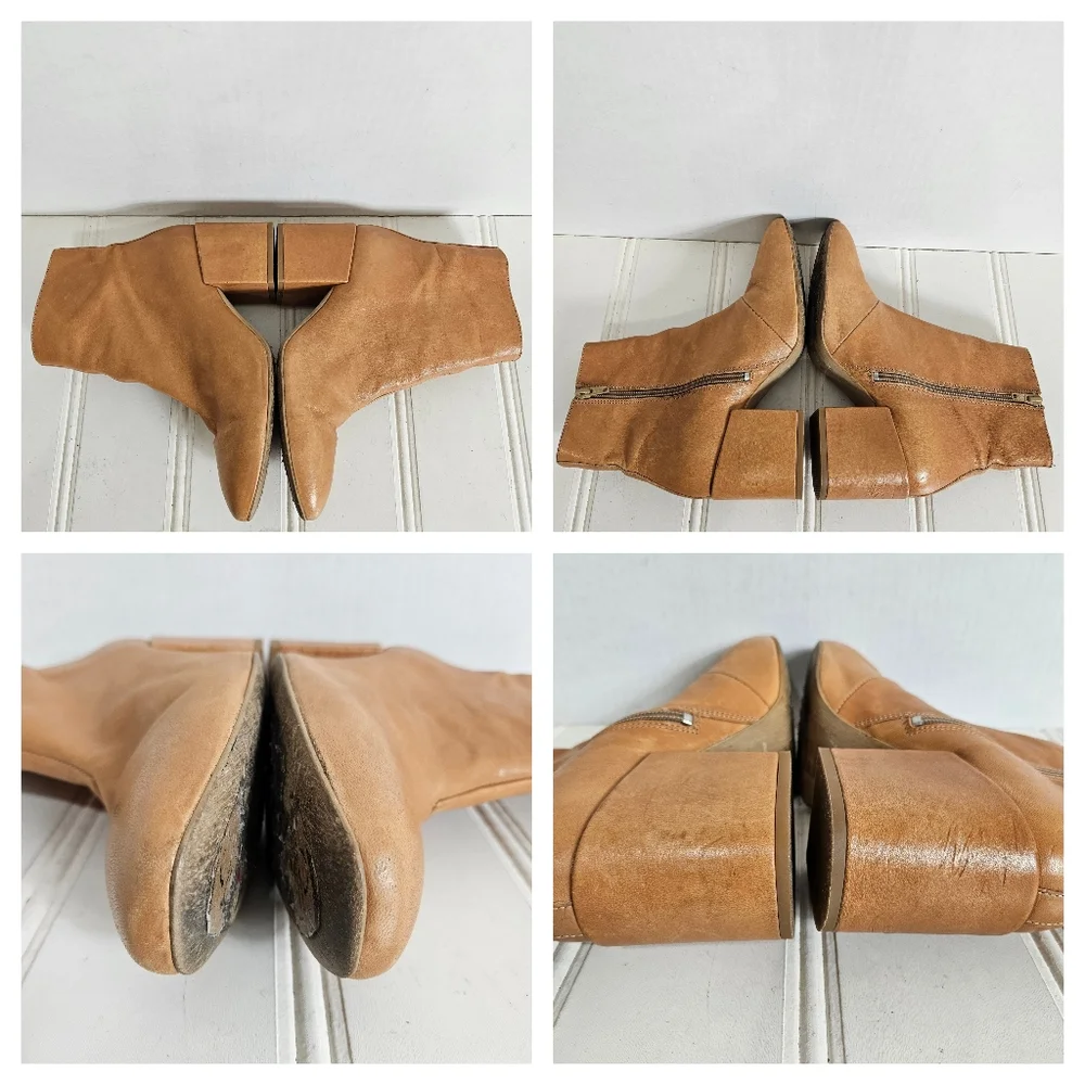 Free People Leather Mid Calf Block Heel Booties Women’s Size 39 Sienna Brown - Picture 7 of 16